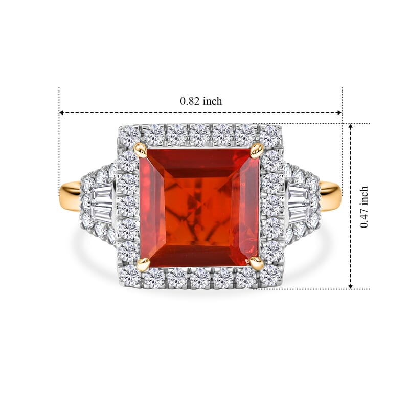 Certified & Appraised AAA Crimson Fire Opal and Luxuriant Lab Grown Diamond G-H SI 2.10 ctw Ring in 10K Yellow Gold (Size  6.0)