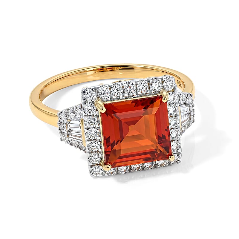 Certified & Appraised AAA Mexican Cherry Fire Opal and Luxuriant Lab Grown Diamond G-H SI 2.10 ctw Ring in 10K Yellow Gold (Size 7.0)