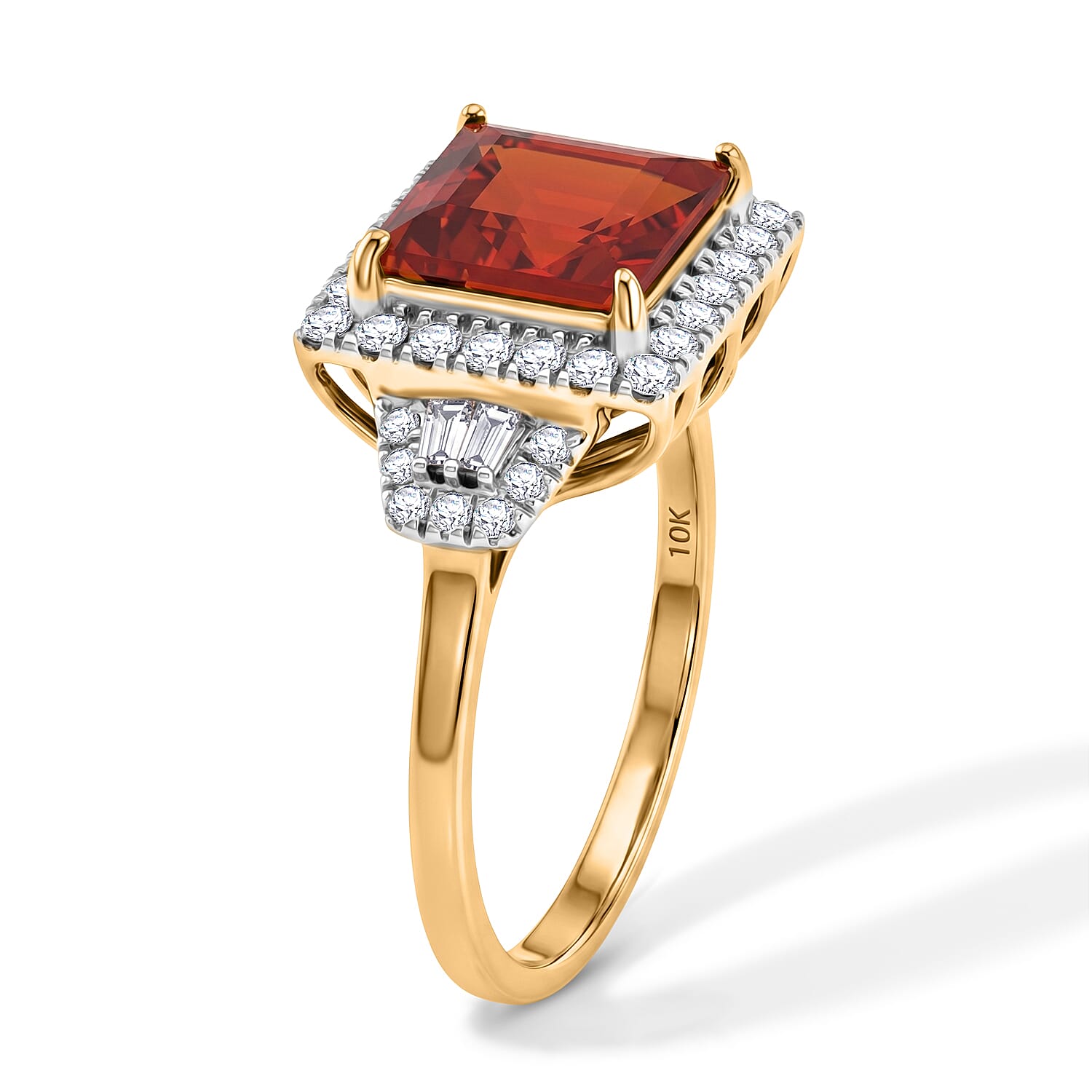Certified & Appraised AAA Mexican Cherry Fire Opal and Luxuriant Lab Grown Diamond G-H SI 2.10 ctw Ring in 10K Yellow Gold (Size 7.0)