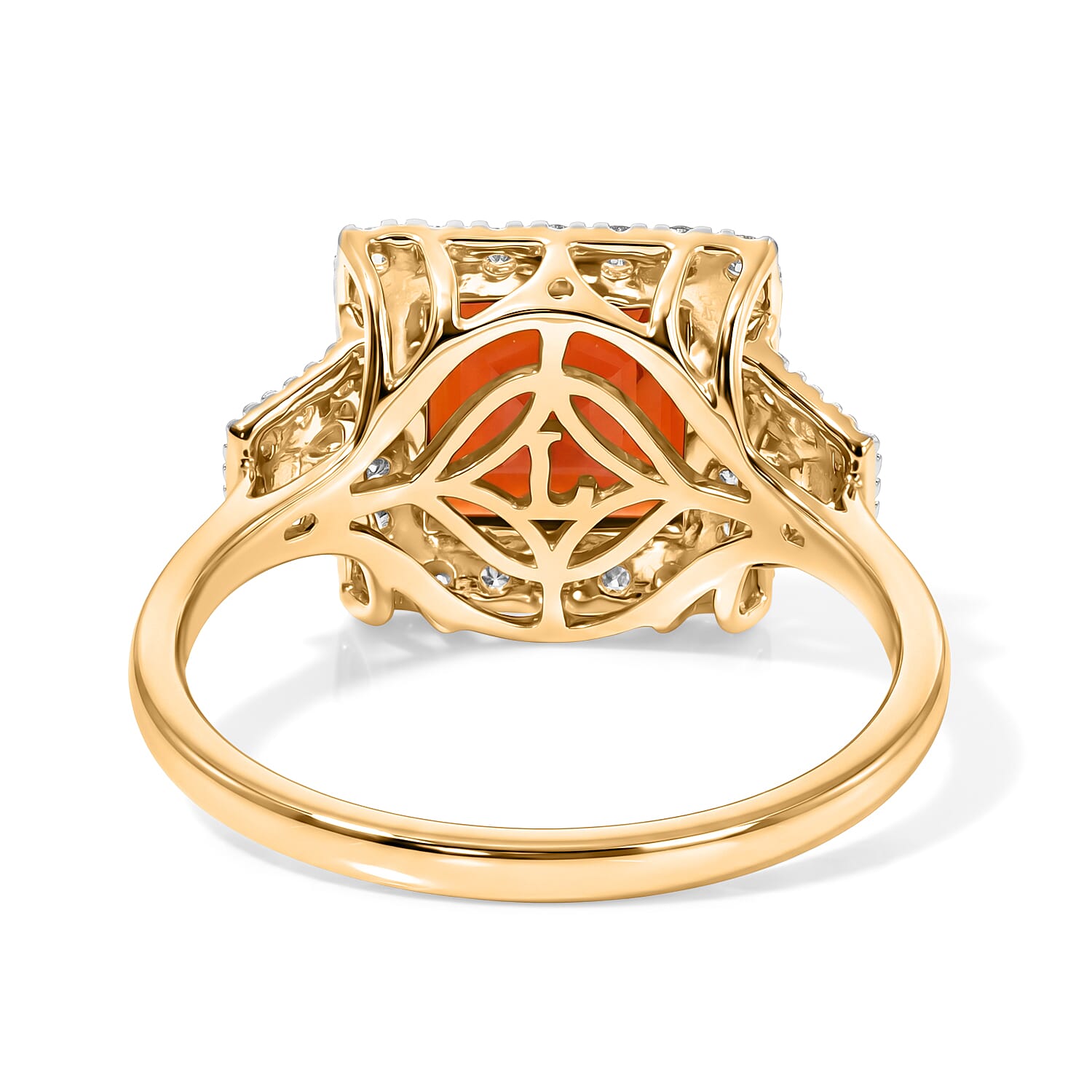 Certified & Appraised AAA Mexican Cherry Fire Opal and Luxuriant Lab Grown Diamond G-H SI 2.10 ctw Ring in 10K Yellow Gold (Size 7.0)