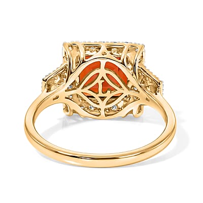 Certified & Appraised AAA Mexican Cherry Fire Opal and Luxuriant Lab Grown Diamond G-H SI 2.10 ctw Ring in 10K Yellow Gold (Size 7.0)