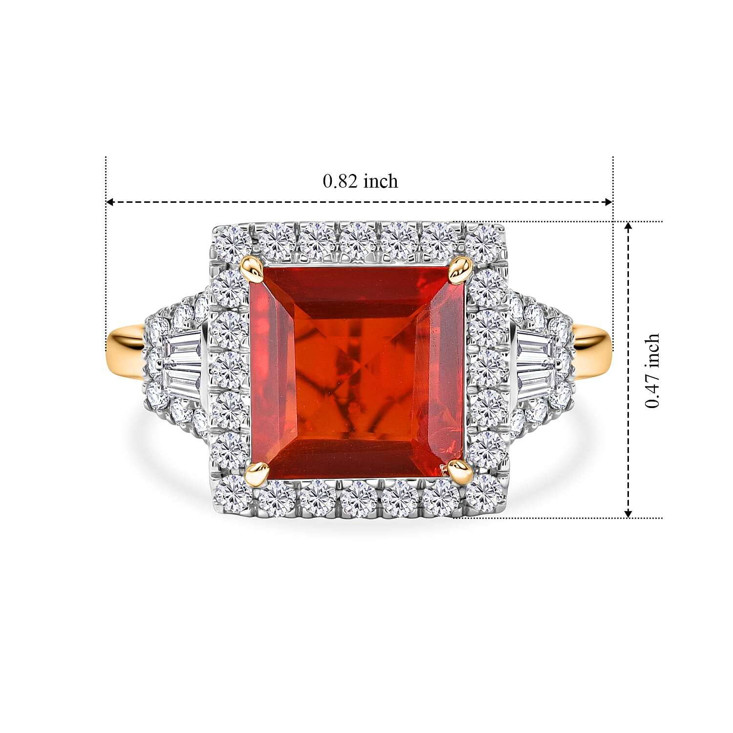 Certified & Appraised AAA Mexican Cherry Fire Opal and Luxuriant Lab Grown Diamond G-H SI 2.10 ctw Ring in 10K Yellow Gold (Size 7.0)