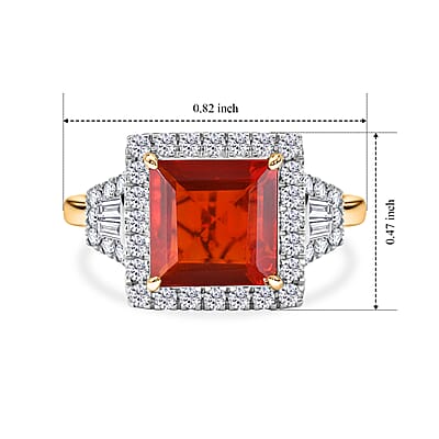Certified & Appraised AAA Mexican Cherry Fire Opal and Luxuriant Lab Grown Diamond G-H SI 2.10 ctw Ring in 10K Yellow Gold (Size 7.0)