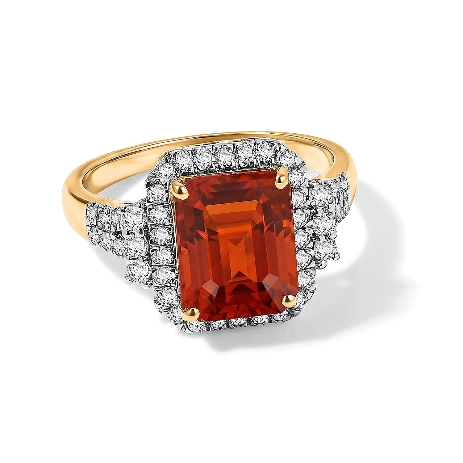 Certified and Appraised AAA Mexican Cherry Fire Opal and Luxuriant Lab Grown Diamond G-H SI 2.70 ctw Ring in 10K Yellow Gold (Size 6.0)