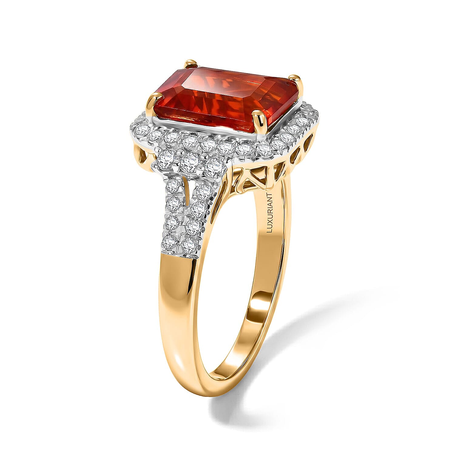 Certified and Appraised AAA Mexican Cherry Fire Opal and Luxuriant Lab Grown Diamond G-H SI 2.70 ctw Ring in 10K Yellow Gold (Size 6.0)
