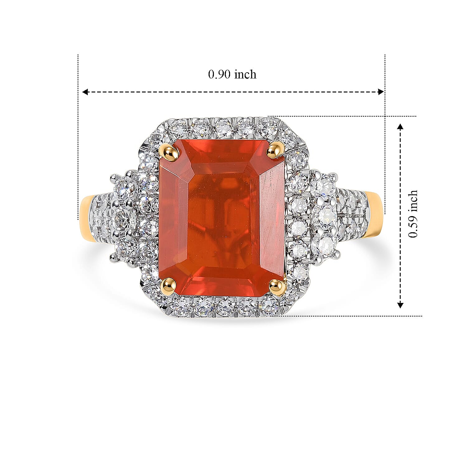 Certified and Appraised AAA Mexican Cherry Fire Opal and Luxuriant Lab Grown Diamond G-H SI 2.70 ctw Ring in 10K Yellow Gold (Size 6.0)