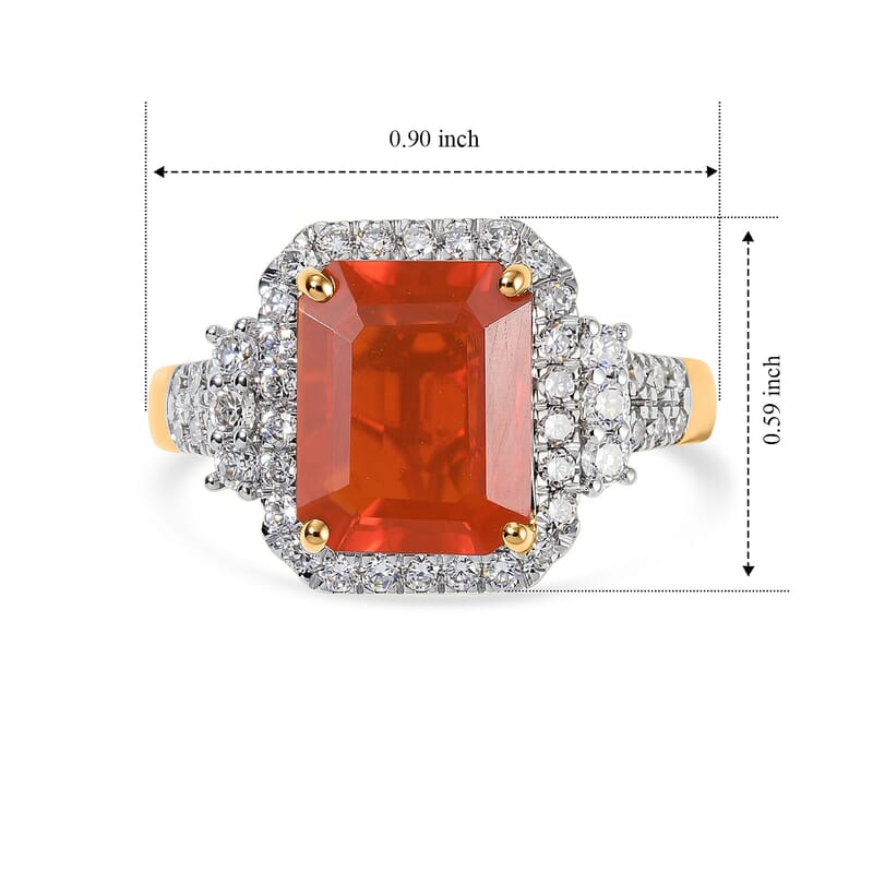 Certified and Appraised AAA Mexican Cherry Fire Opal and Luxuriant Lab Grown Diamond G-H SI 2.70 ctw Ring in 10K Yellow Gold (Size 6.0)