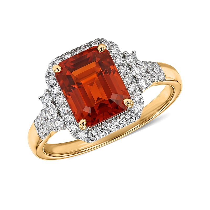 Certified and Appraised AAA Mexican Cherry Fire Opal and Luxuriant Lab Grown Diamond G-H SI 2.70 ctw Ring in 10K Yellow Gold (Size 9.0)