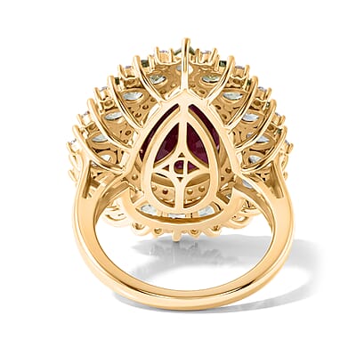D'Joy Niassa Ruby (FF) and Multi Gemstone 11.20 ctw Crimson Bloom Ring in 18K Vermeil YG Over Sterling Silver (Size 6.0)