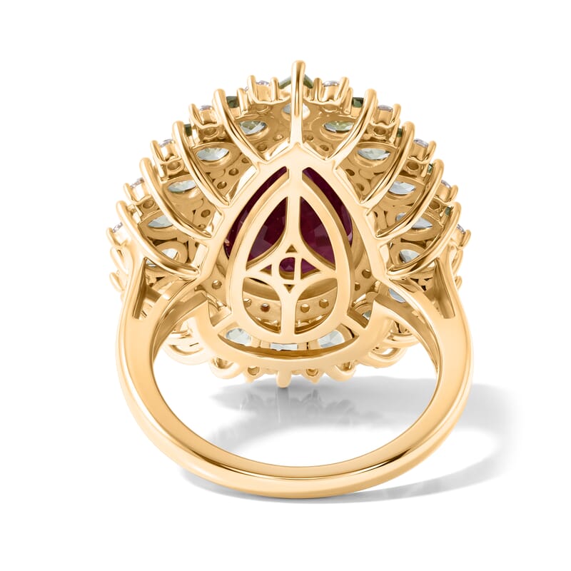 D'Joy Niassa Ruby (FF) and Multi Gemstone 10.15 ctw Crimson Bloom Ring in 18K Vermeil Yellow Gold Over Sterling Silver (Size 6.0)