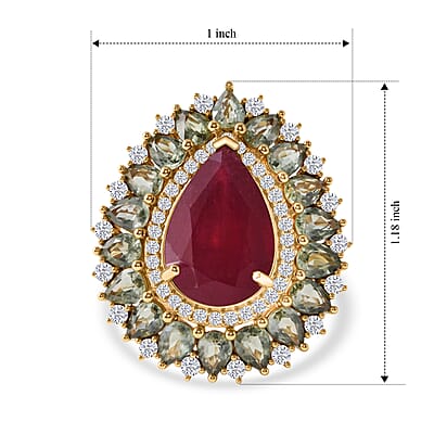 D'Joy Niassa Ruby (FF) and Multi Gemstone 11.20 ctw Crimson Bloom Ring in 18K Vermeil YG Over Sterling Silver (Size 6.0)