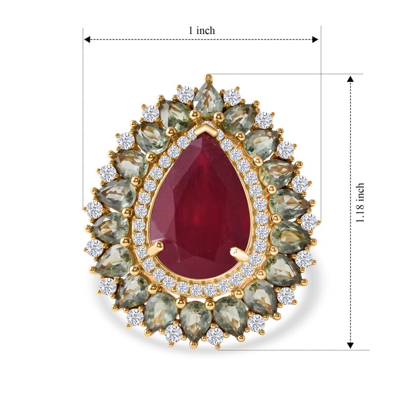 D'Joy Niassa Ruby (FF) and Multi Gemstone 10.15 ctw Crimson Bloom Ring in 18K Vermeil Yellow Gold Over Sterling Silver (Size 6.0)