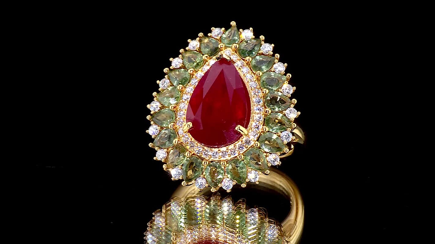 D'Joy Niassa Ruby (FF), Multi Gemstone Ring in 18K Vermeil YG Over Sterling Silver (Size 10.0) 11.20 ctw
