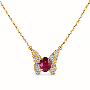 GP Trionfo Collection Niassa Ruby (FF) and White Zircon 3.10 ctw Necklace in 18K Vermeil Yellow Gold Over Sterling Silver 18 Inches 