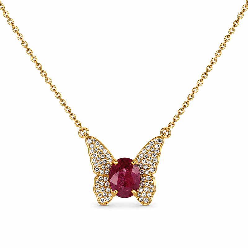 GP Trionfo Collection Niassa Ruby (FF) and White Zircon 3.10 ctw Butterfly Necklace in 18K Vermeil Yellow Gold Over Sterling Silver 18 Inches