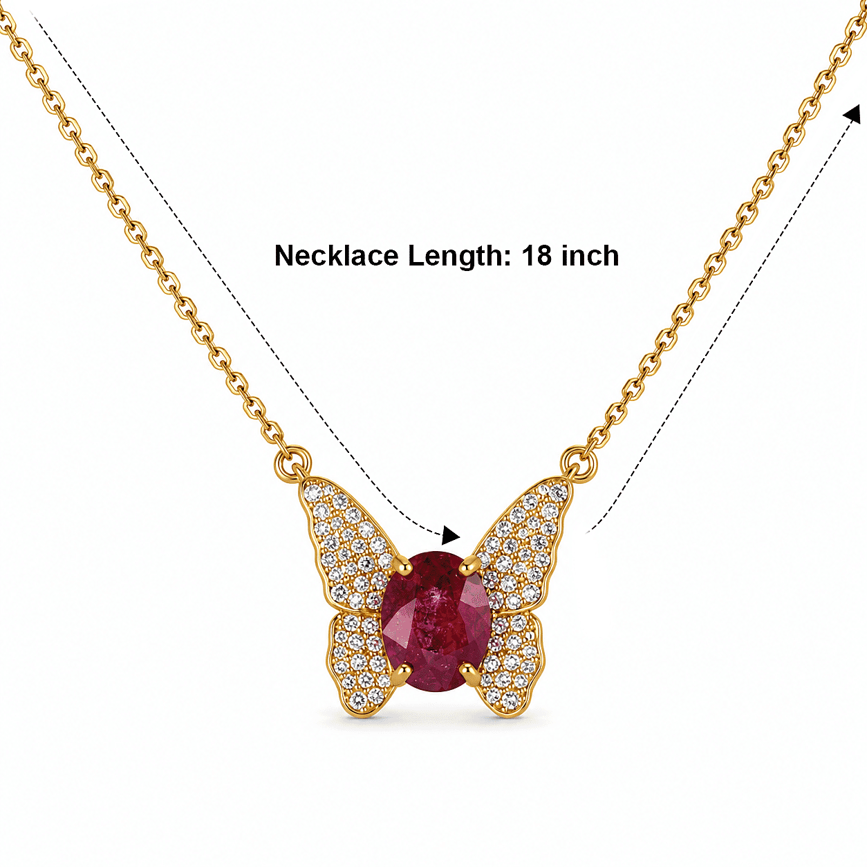 GP Trionfo Collection Niassa Ruby (FF) and White Zircon 3.10 ctw Butterfly Necklace in 18K Vermeil Yellow Gold Over Sterling Silver 18 Inches