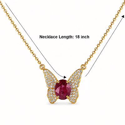 GP Trionfo Collection Niassa Ruby (FF) and White Zircon 3.10 ctw Butterfly Necklace in 18K Vermeil Yellow Gold Over Sterling Silver 18 Inches