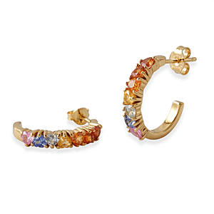 GP Amore Collection Premium Rainbow Sapphire 2.15 ctw Earrings in 18K Vermeil Yellow Gold Over Sterling Silver