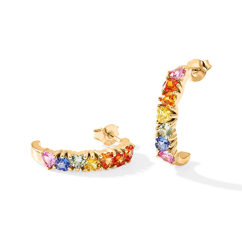 GP Amore Collection Premium Rainbow Sapphire 2.15 ctw Earrings in 18K Vermeil Yellow Gold Over Sterling Silver