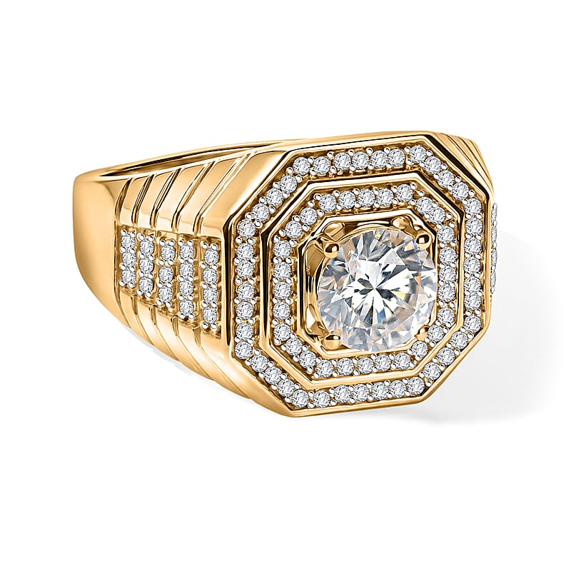 D'Joy Moissanite 1.75 ctw Men's Ring in 18K Vermeil Yellow Gold Over Sterling Silver (Size 10.0)