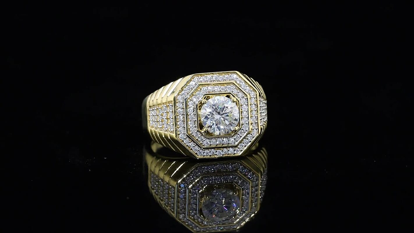 D'Joy Moissanite (Rnd 9mm) Men's Ring in 18K Vermeil YG Over Sterling Silver (Size 10.0) 1.75 ctw