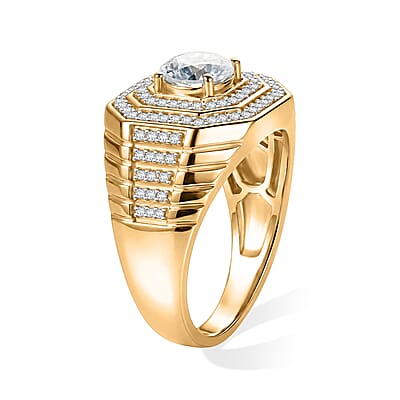 D'Joy Moissanite 1.75 ctw Men's Ring in 18K Vermeil Yellow Gold Over Sterling Silver (Size 10.0)
