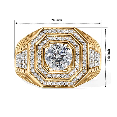 D'Joy Moissanite 1.75 ctw Men's Ring in 18K Vermeil Yellow Gold Over Sterling Silver (Size 10.0)