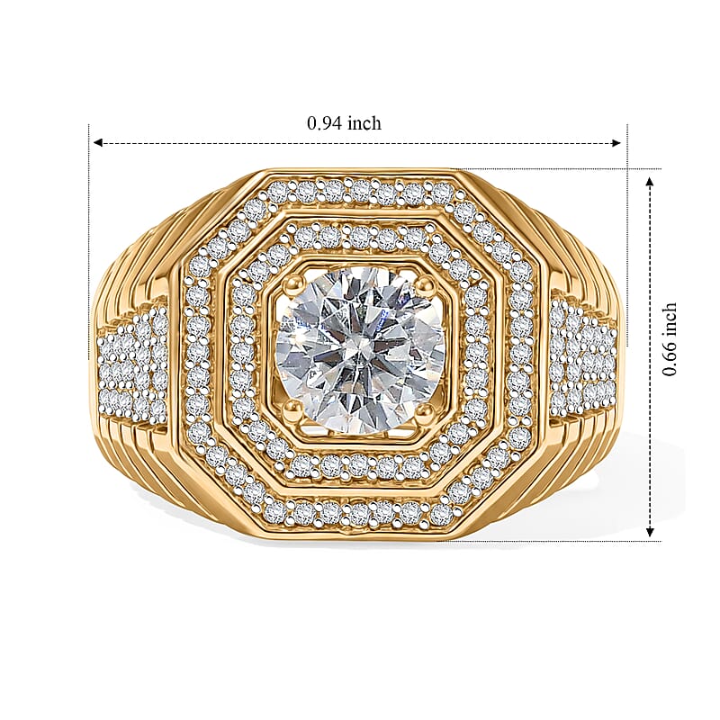 D'Joy Moissanite 1.75 ctw Men's Ring in 18K Vermeil Yellow Gold Over Sterling Silver (Size 9.0)
