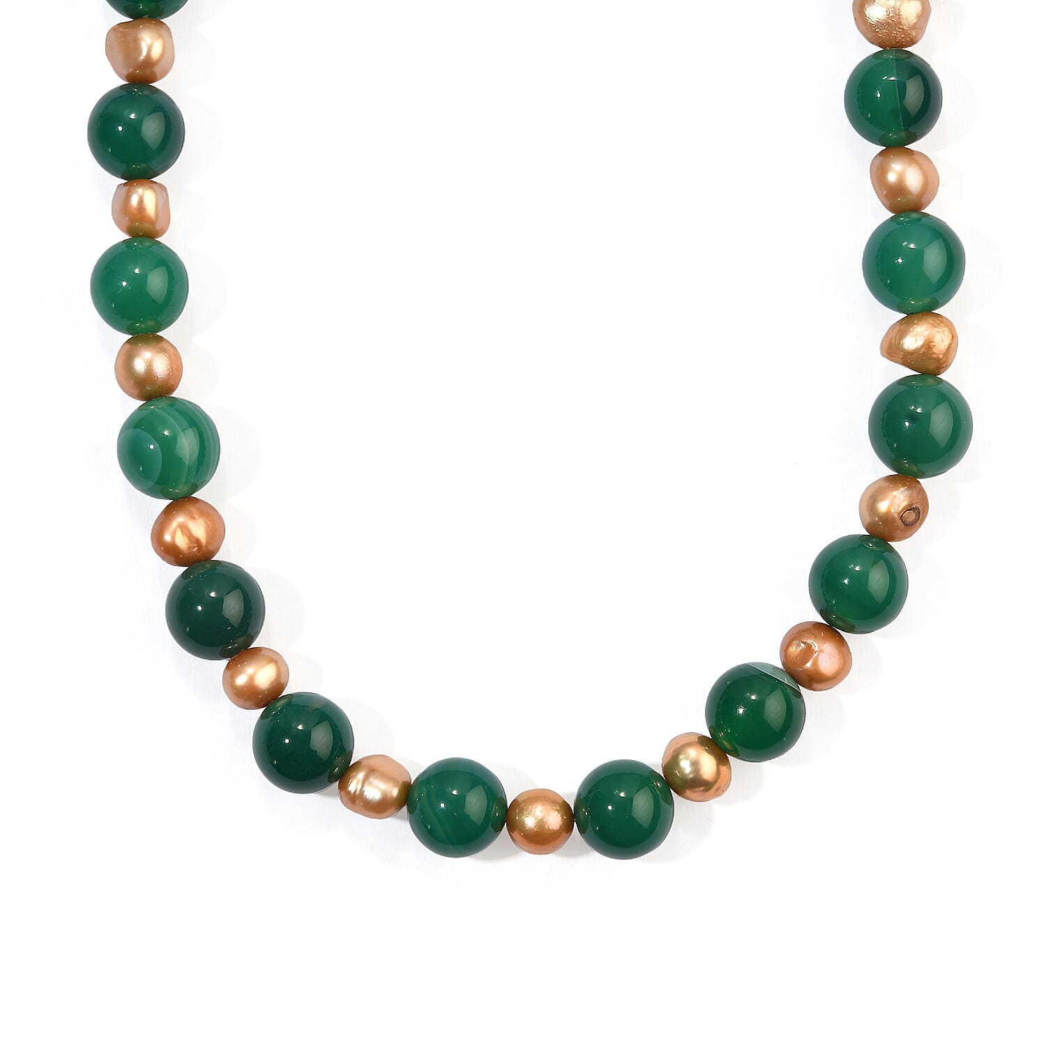 EverTrue Champagne Freshwater Pearl and Green Agate 50.00 ctw Necklace (18 Inches) in Platinum Bond
