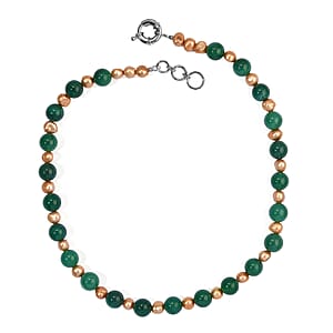 EverTrue Champagne Freshwater Pearl and Green Agate 50.00 ctw Necklace (18 Inches) in Platinum Bond