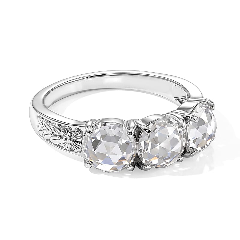 EverTrue Simulated Diamond 3 Stone Ring in Stainless Steel (Size 5.0)