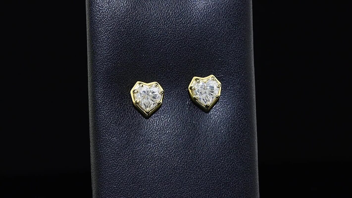 D''Joy Moissanite (Hrt 6mm) Earrings in 18K Vermeil YG Over Sterling Silver 1.65 ctw