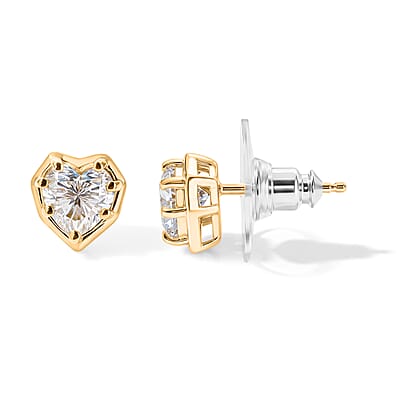 D'Joy Moissanite 1.65 ctw Heart of Brilliance Earrings in 18K Vermeil Yellow Gold Over Sterling Silver
