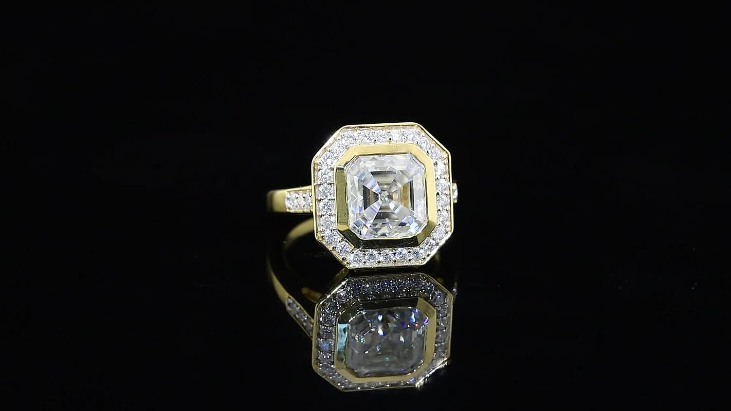 D'Joy Asscher Cut Moissanite (Oct 9x9mm) Ring in 18K Vermeil YG Over Sterling Silver (Size 10.0) 4.20 ctw 8673828