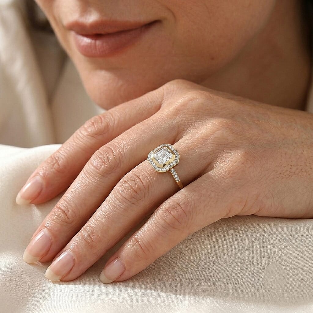 D'Joy Asscher Cut Moissanite (Oct 9x9mm) Ring in 18K Vermeil YG Over Sterling Silver (Size 10.0) 4.20 ctw 8673828