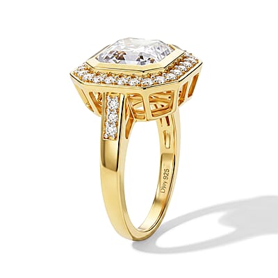 D'Joy Asscher Cut Moissanite 4.20 ctw Ring in 18K Vermeil Yellow Gold Over Sterling Silver (Size 10.0)
