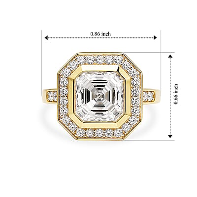 D'Joy Asscher Cut Moissanite 4.20 ctw Ring in 18K Vermeil Yellow Gold Over Sterling Silver (Size 10.0)