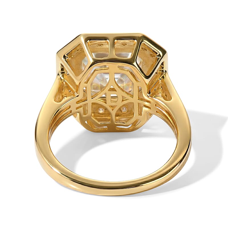 D'Joy Asscher Cut Moissanite 4.20 ctw Ring in 18K Vermeil Yellow Gold Over Sterling Silver (Size 6.0)
