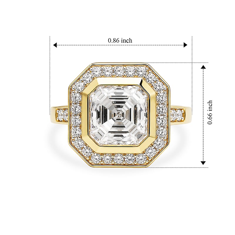 D'Joy Asscher Cut Moissanite 4.20 ctw Ring in 18K Vermeil Yellow Gold Over Sterling Silver (Size 6.0)