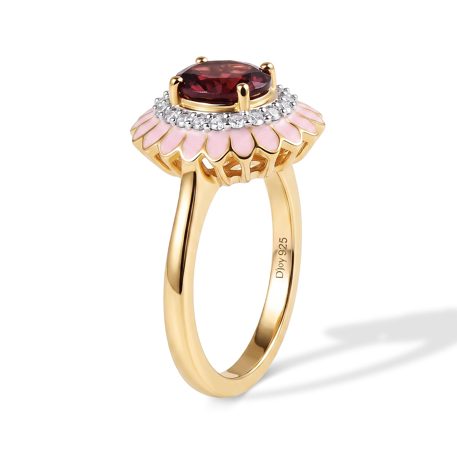 D'Joy Premium Orissa Rhodolite Garnet and Moissanite 1.70 ctw Blush Bloom Ring in 18K Vermeil Yellow Gold Over Sterling Silver (Size 6.0)
