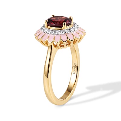 D'Joy Premium Orissa Rhodolite Garnet and Moissanite 1.70 ctw Blush Bloom Ring in 18K Vermeil Yellow Gold Over Sterling Silver (Size 6.0)