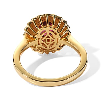 D'Joy Premium Orissa Rhodolite Garnet and Moissanite 1.70 ctw Blush Bloom Ring in 18K Vermeil Yellow Gold Over Sterling Silver (Size 6.0)