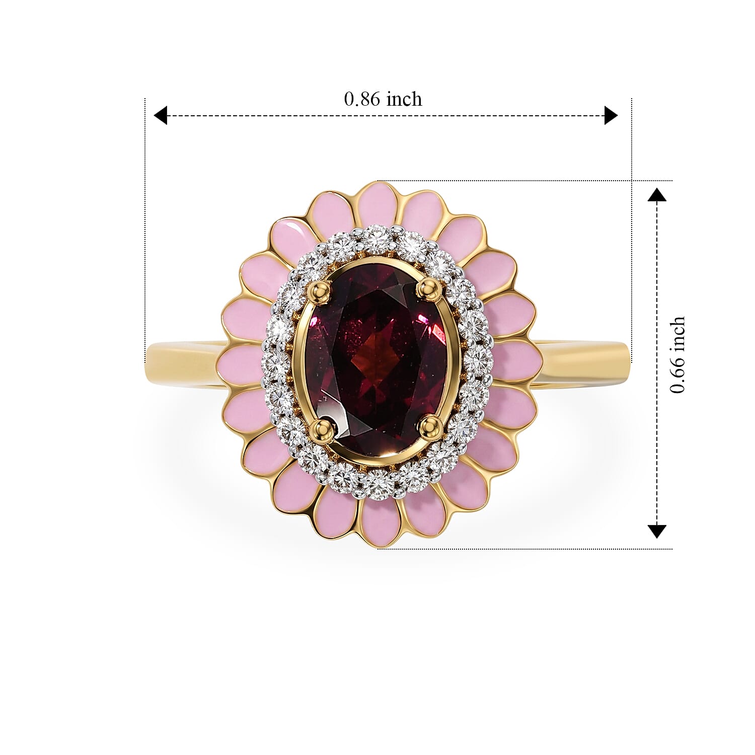 D'Joy Premium Orissa Rhodolite Garnet and Moissanite 1.70 ctw Blush Bloom Ring in 18K Vermeil Yellow Gold Over Sterling Silver (Size 6.0)