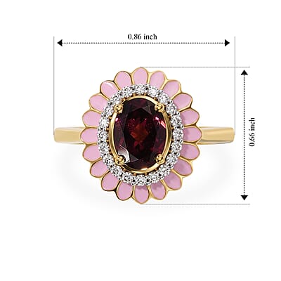 D'Joy Premium Orissa Rhodolite Garnet and Moissanite 1.70 ctw Blush Bloom Ring in 18K Vermeil Yellow Gold Over Sterling Silver (Size 6.0)
