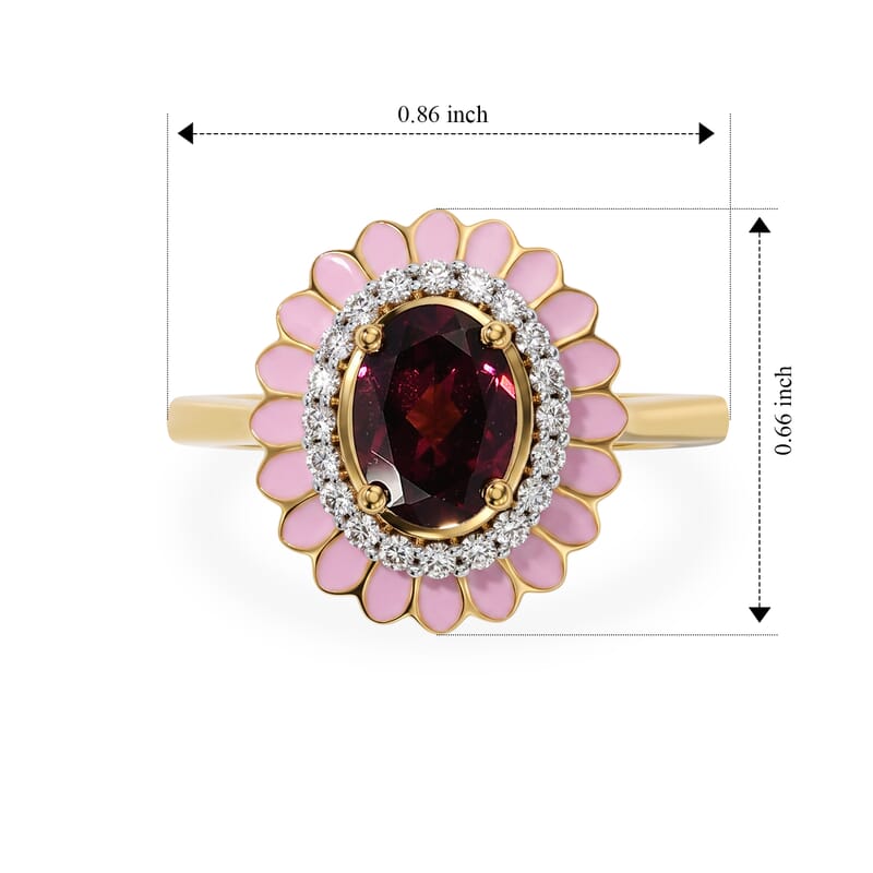 D'Joy Premium Orissa Rhodolite Garnet and Moissanite 1.70 ctw Blush Bloom Ring in 18K Vermeil Yellow Gold Over Sterling Silver (Size 6.0)