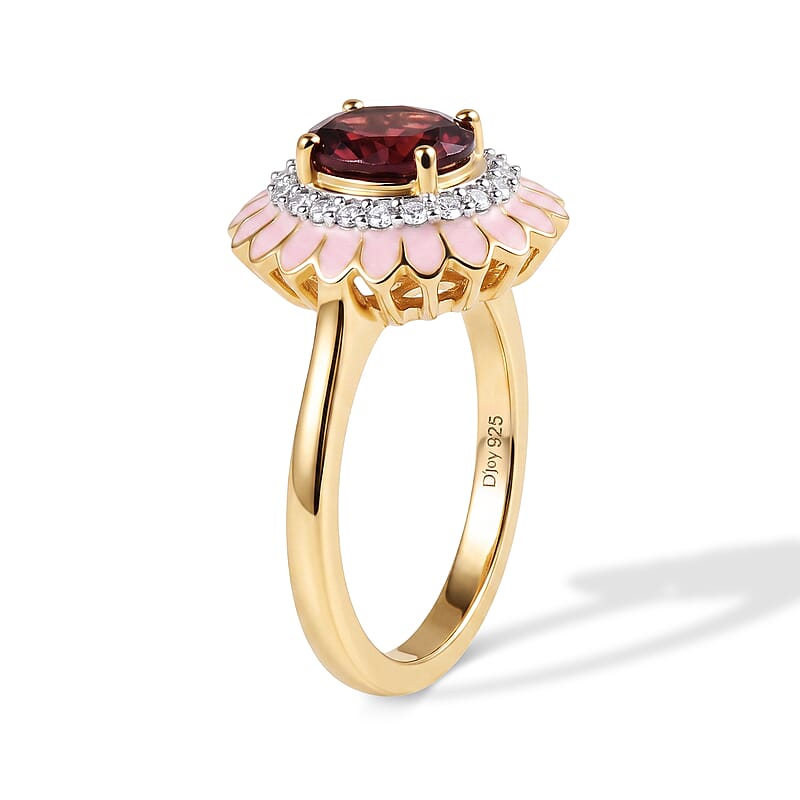 D'Joy Premium Orissa Rhodolite Garnet and Moissanite 1.70 ctw Blush Bloom Ring in 18K Vermeil Yellow Gold Over Sterling Silver (Size 8.0)