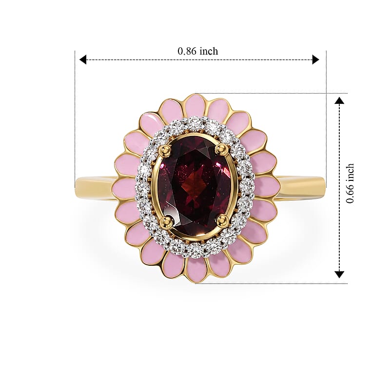 D'Joy Premium Orissa Rhodolite Garnet and Moissanite 1.70 ctw Blush Bloom Ring in 18K Vermeil Yellow Gold Over Sterling Silver (Size 8.0)