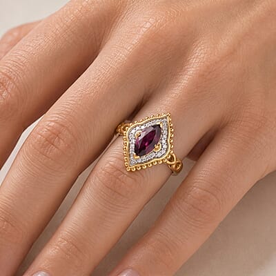 D'Joy Premium Orissa Rhodolite Garnet and Moissanite 1.40 ctw Gilded Wine Ring in 18K Vermeil Yellow Gold Over Sterling Silver (Size 5.0)