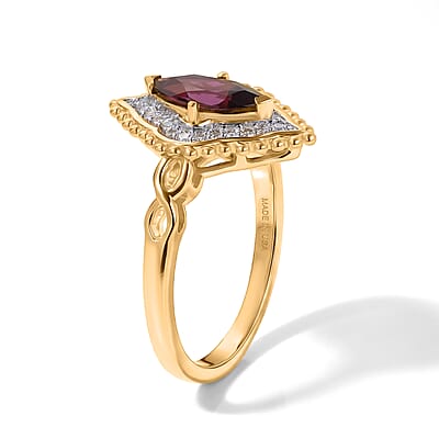 D'Joy Premium Orissa Rhodolite Garnet and Moissanite 1.40 ctw Gilded Wine Ring in 18K Vermeil Yellow Gold Over Sterling Silver (Size 5.0)