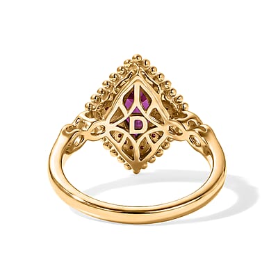 D'Joy Premium Orissa Rhodolite Garnet and Moissanite 1.40 ctw Gilded Wine Ring in 18K Vermeil Yellow Gold Over Sterling Silver (Size 5.0)